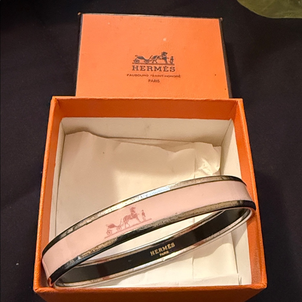 Hermes Pink Black and Silver Enamel Bracelet